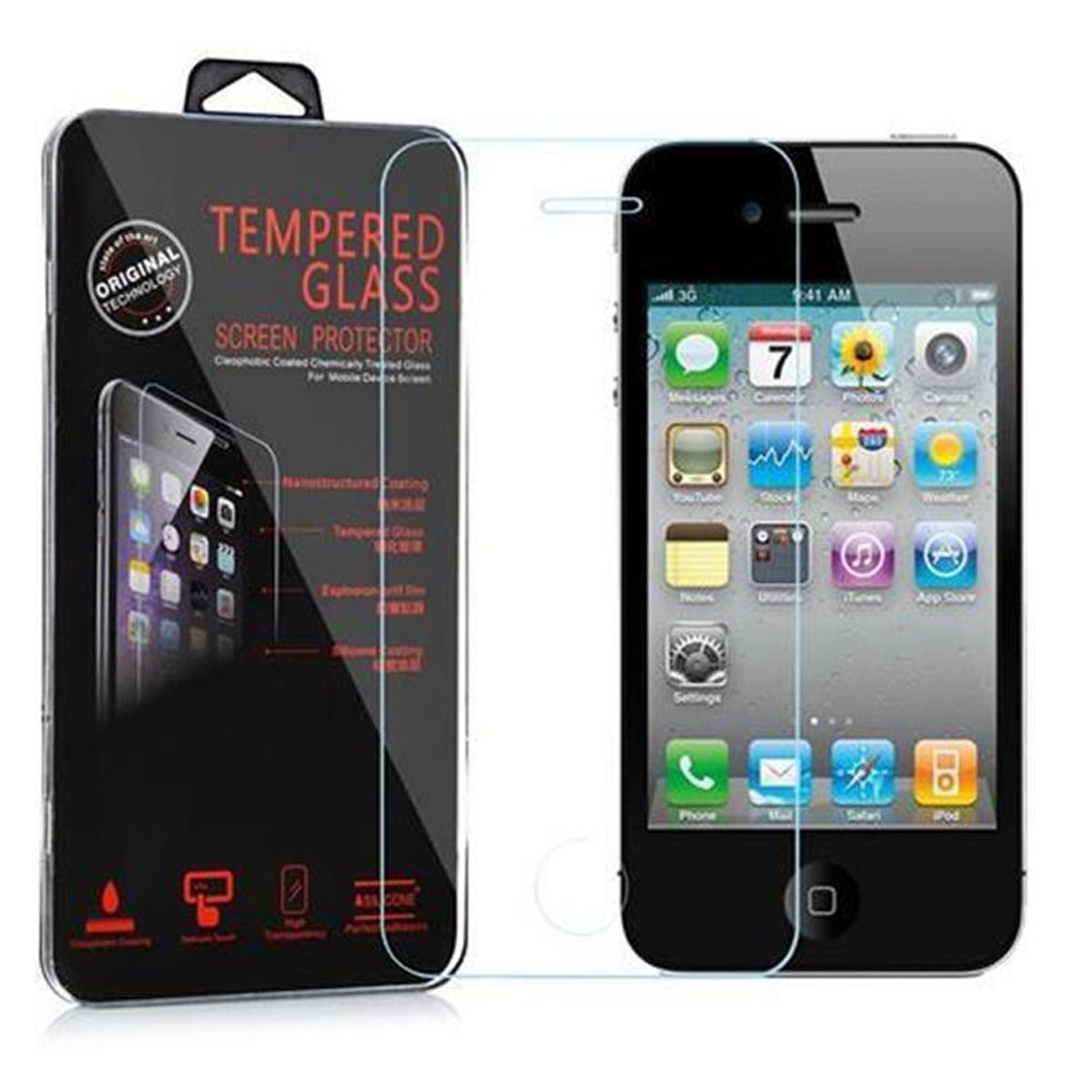 CADORABO Schutzglas Tempered iPhone Apple / 4 Schutzfolie(für Glas 4S)