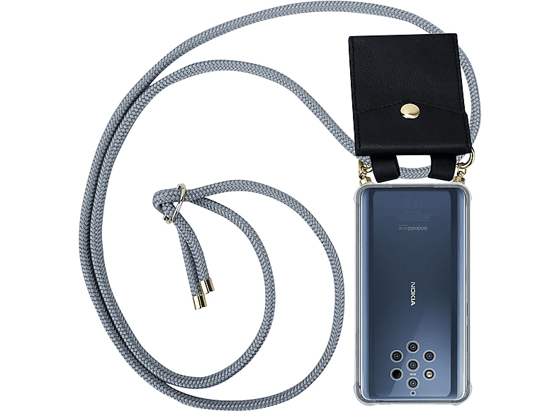 CADORABO Handy Kette mit Band Ringen, Hülle, 2017, und abnehmbarer 2 GRAU Backcover, Nokia, Gold SILBER Kordel
