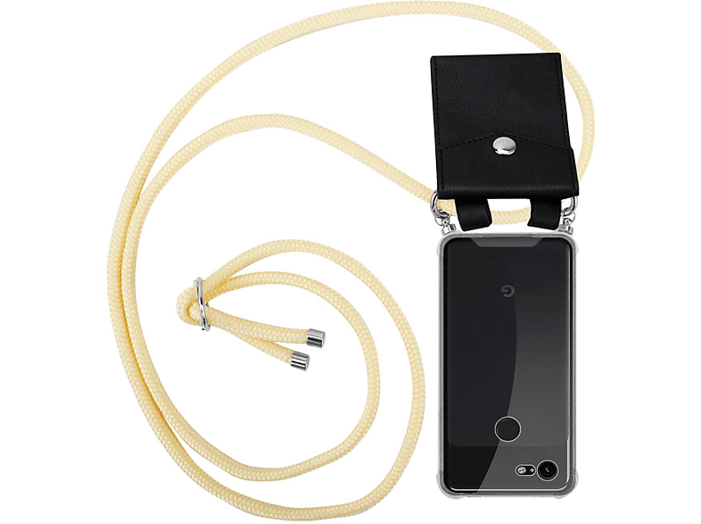 CREME Kette Silber abnehmbarer Handy CADORABO PIXEL Backcover, Band und Ringen, BEIGE mit Kordel Hülle, Google, 3,