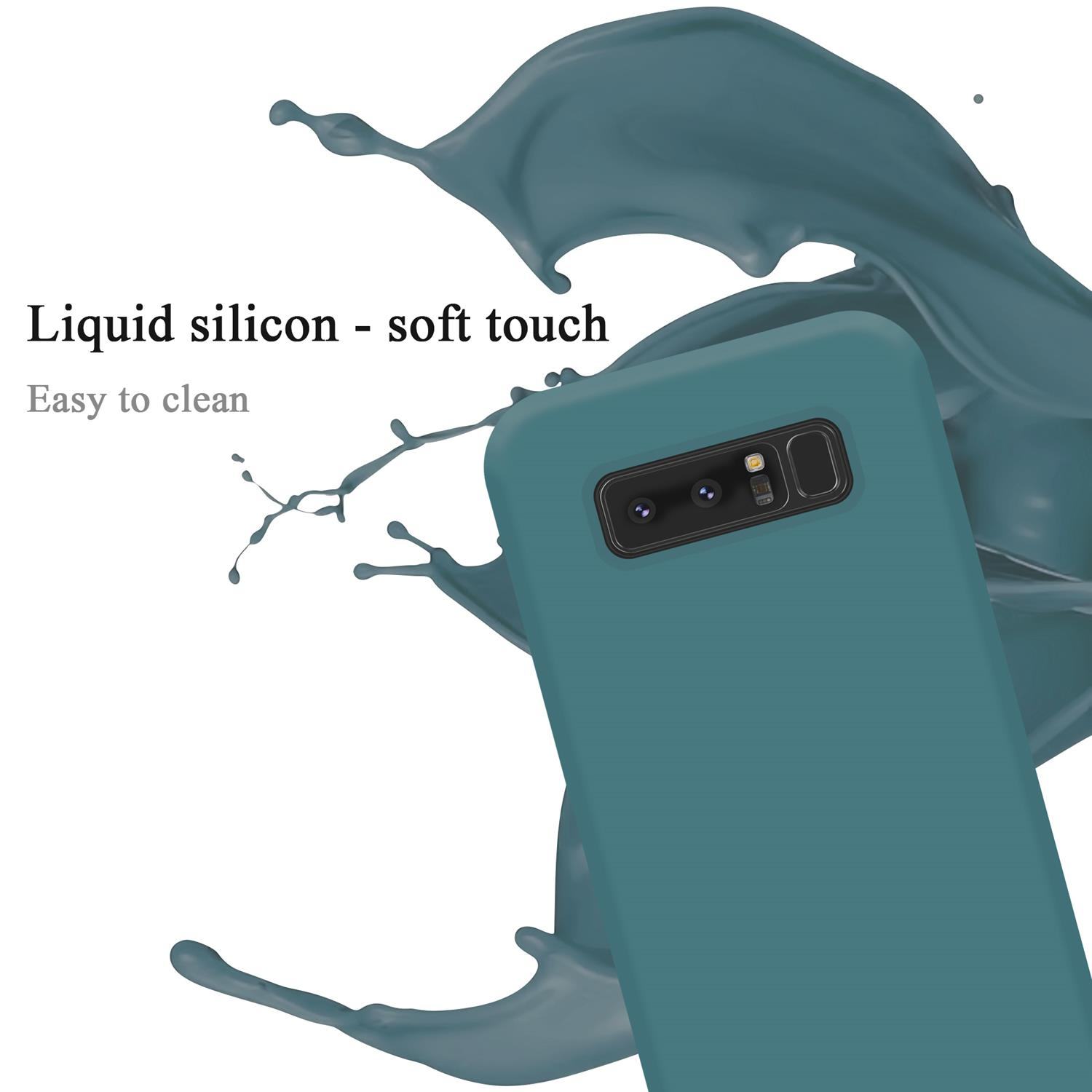 Custodia per telefono verde acqua con telefono e schizzo di vernice verde acqua.