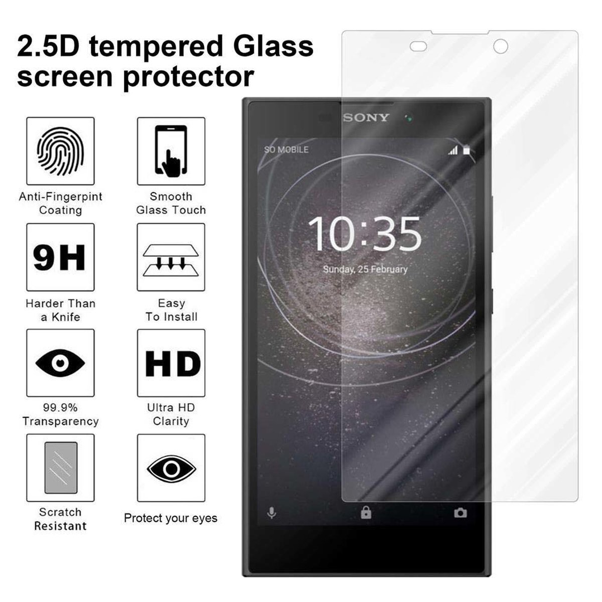 CADORABO Schutzglas Tempered L2) Sony Schutzfolie(für Glas Xperia