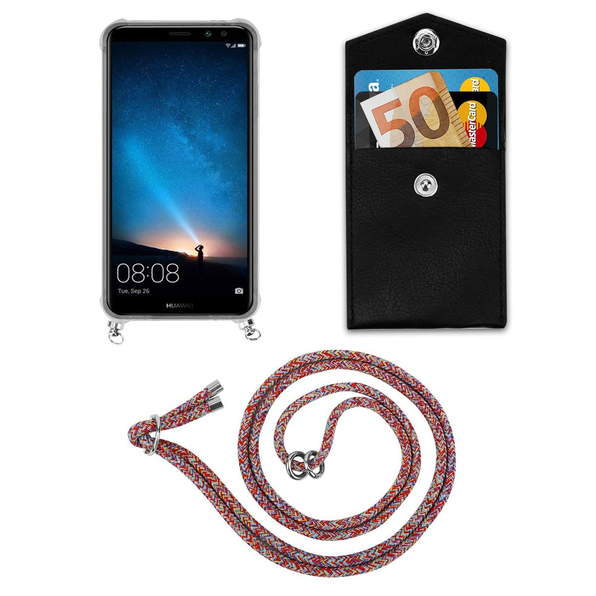 Handyhülle und Lanyard. Telefon mit sichtbarem Bildschirm. Schwarze Hülle mit Kartenfächern.