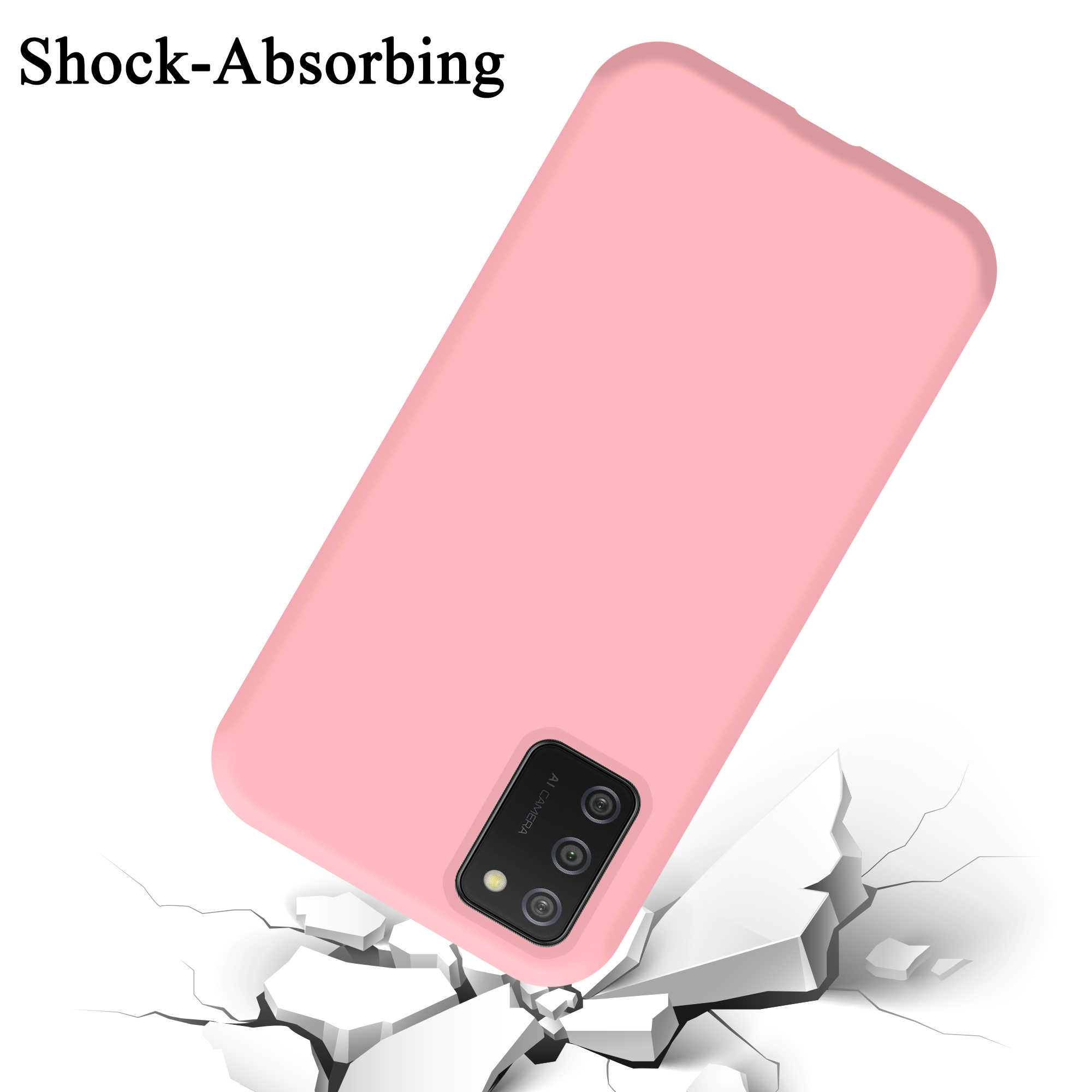 Pinke Handyhülle, mit Telefon darin, und darunter sichtbare Risse durch Aufprall.