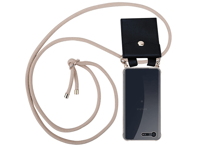 CADORABO Handy Kette mit Gold Ringen, Kordel Band und abnehmbarer Hülle, Backcover, Sony, Xperia X COMPACT, PERLIG ROSÉGOLD