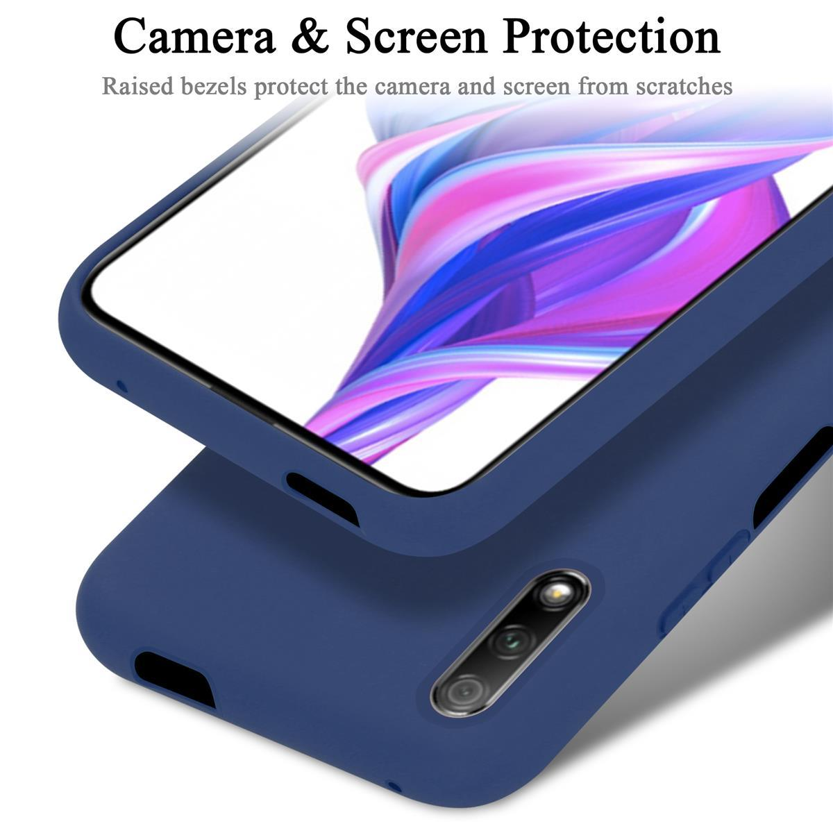 Funda de teléfono con protección de pantalla y cámara, color azul oscuro.