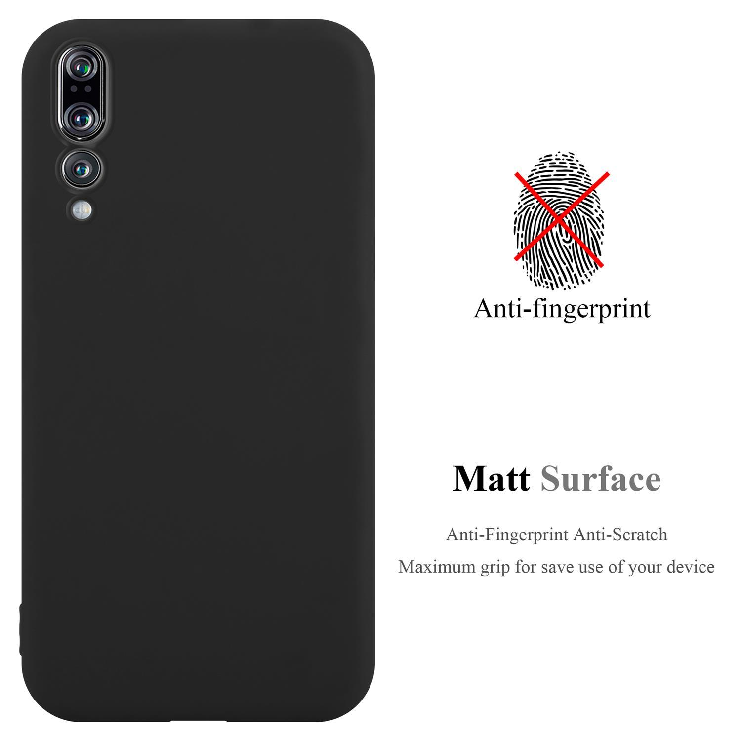 Custodia nera per telefono. Anti-impronte, superficie opaca. Testo menziona massima presa.