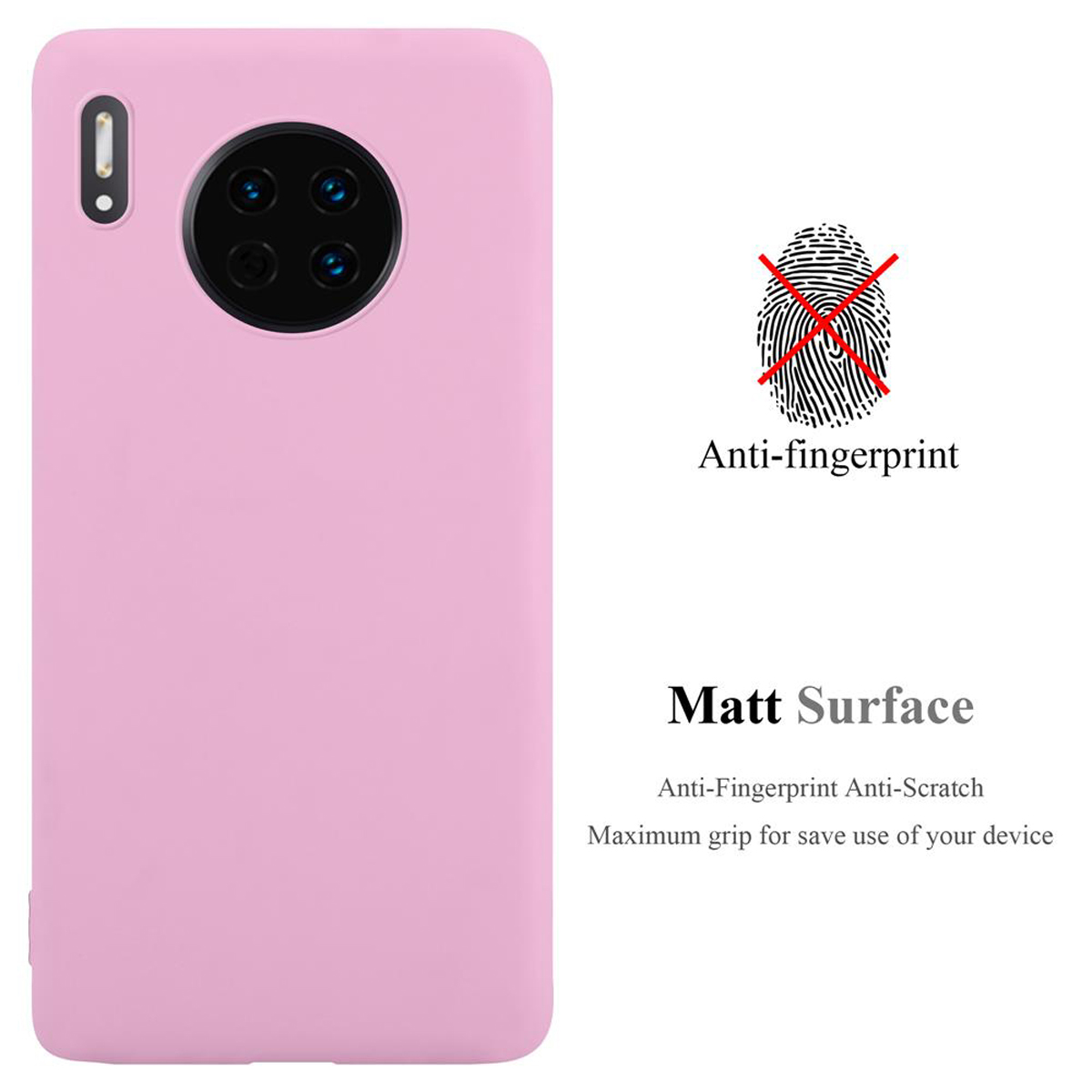 Custodia rosa per telefono con superficie anti-impronta. Impronta digitale sbarrata. Superficie opaca.