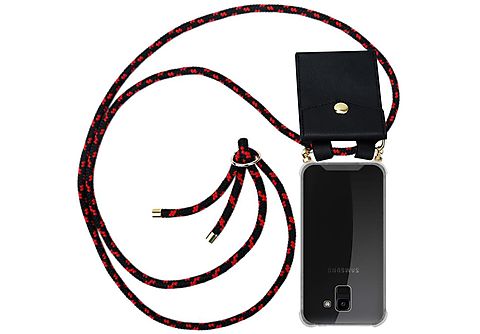 carcasa de móvil  - Funda flexible para móvil - Carcasa de TPU Silicona ultrafina CADORABO, Samsung, Galaxy J6 2018, negro rojo
