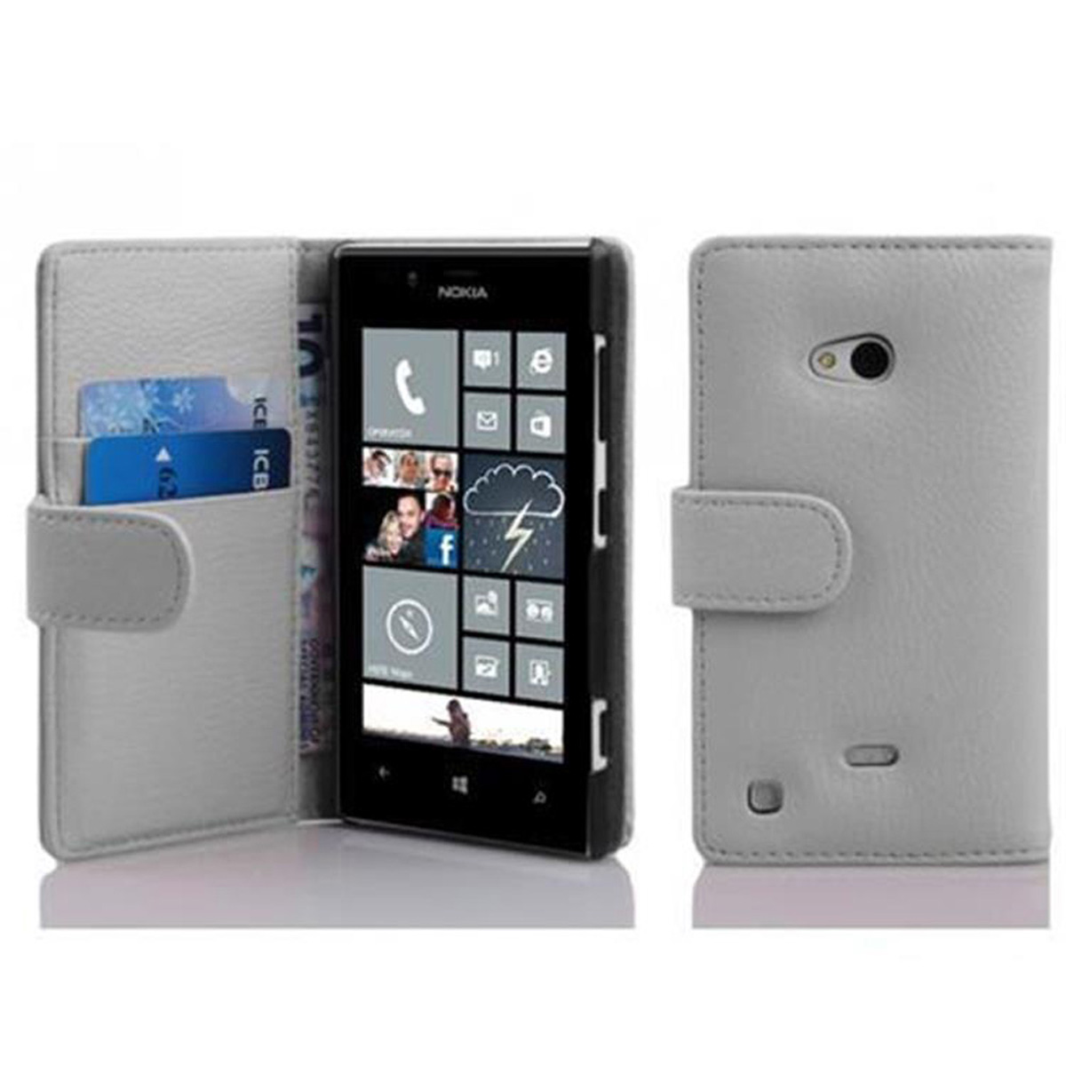 CADORABO Book Hülle mit Struktur, Nokia, Bookcover, Lumia 720, MAGNESIUM WEIß