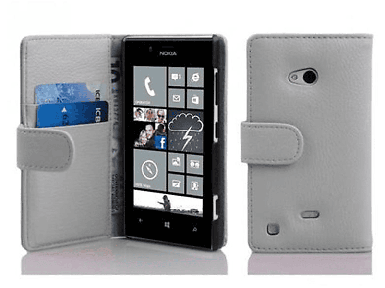 Book CADORABO Nokia, Lumia Hülle Bookcover, MAGNESIUM mit WEIß Struktur, 720,