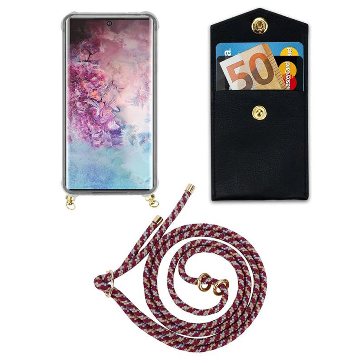 Hülle, mit ROT Backcover, NOTE Ringen, WEIß GELB Kordel 10 und abnehmbarer CADORABO PLUS, Band Galaxy Handy Kette Samsung, Gold