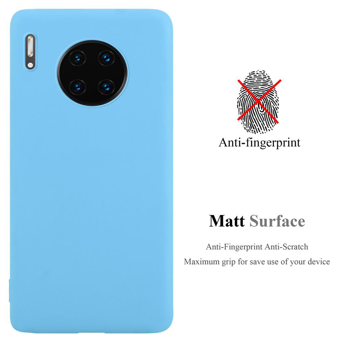 Custodia blu per telefono con fotocamera. Anti-impronta e superficie opaca.