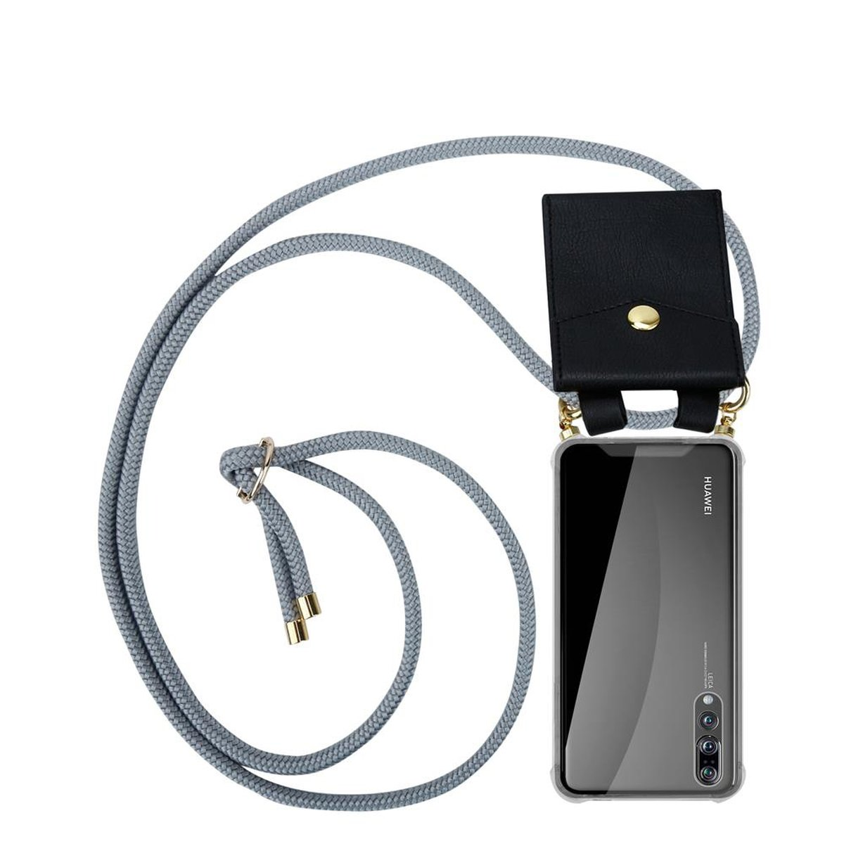 P20 Kordel Huawei, Band Backcover, und Hülle, CADORABO PLUS, / Gold Handy abnehmbarer Ringen, mit Kette GRAU SILBER P20 PRO