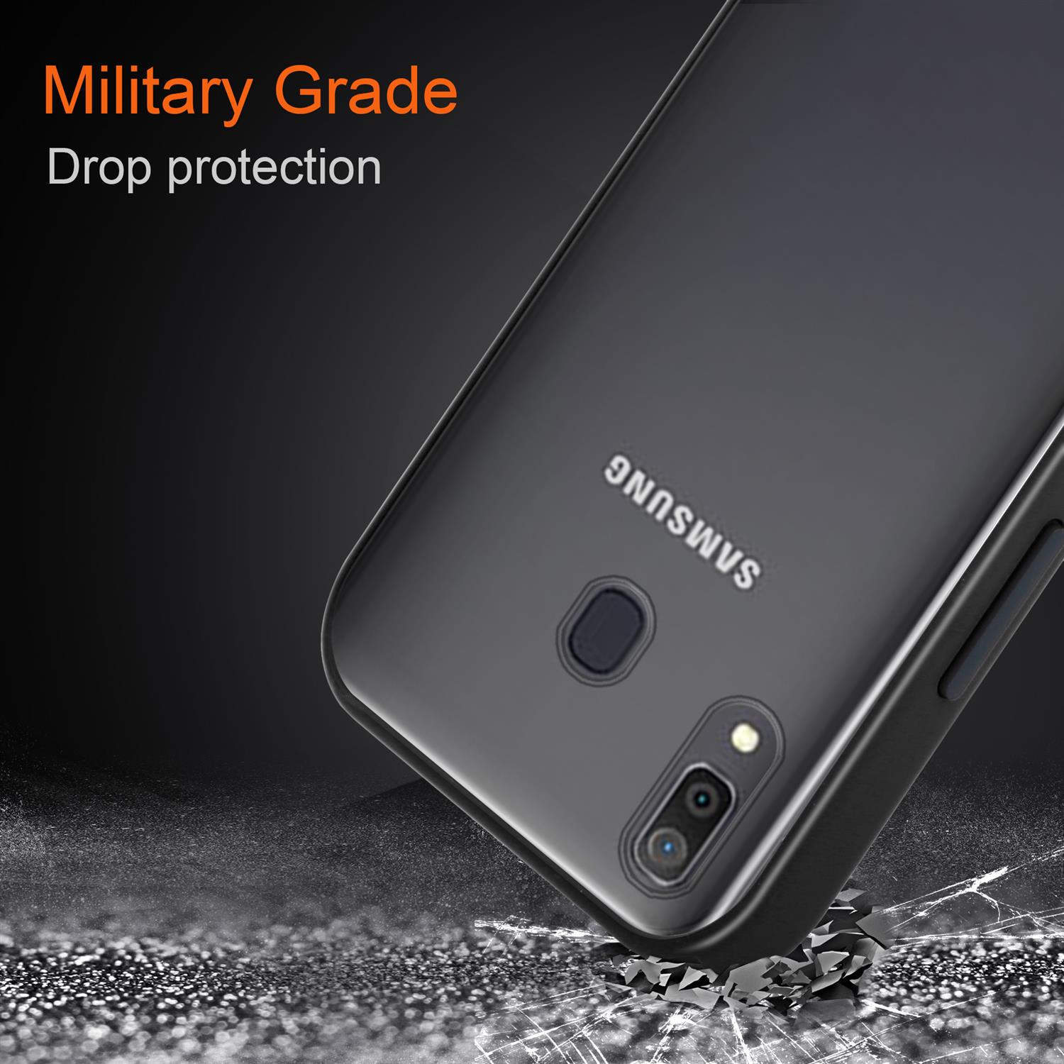 Schwarze Samsung-Handyhülle mit Aufprallschutz.