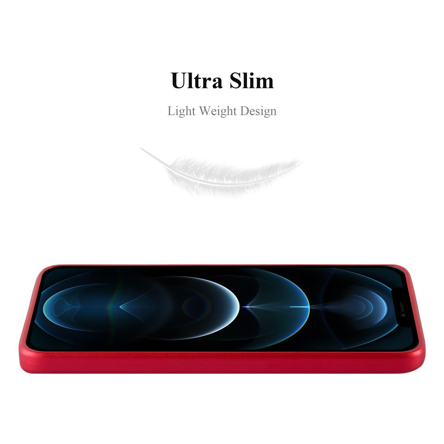 Custodia rossa per telefono, con testo sul design ultra sottile.
