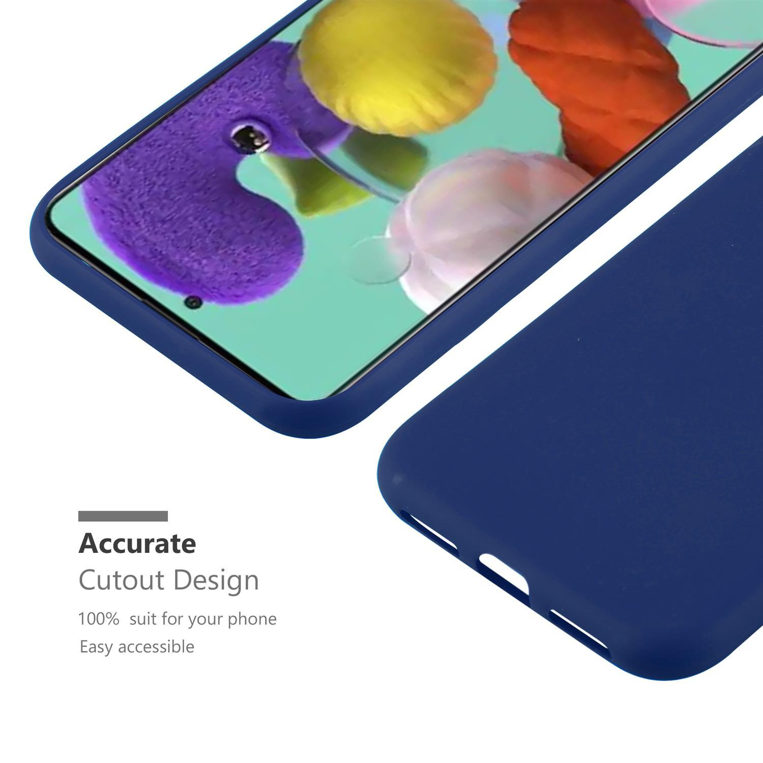 Custodia per telefono blu scuro, con schermo del telefono visibile. Il testo dice 'Design di ritaglio accurato'.