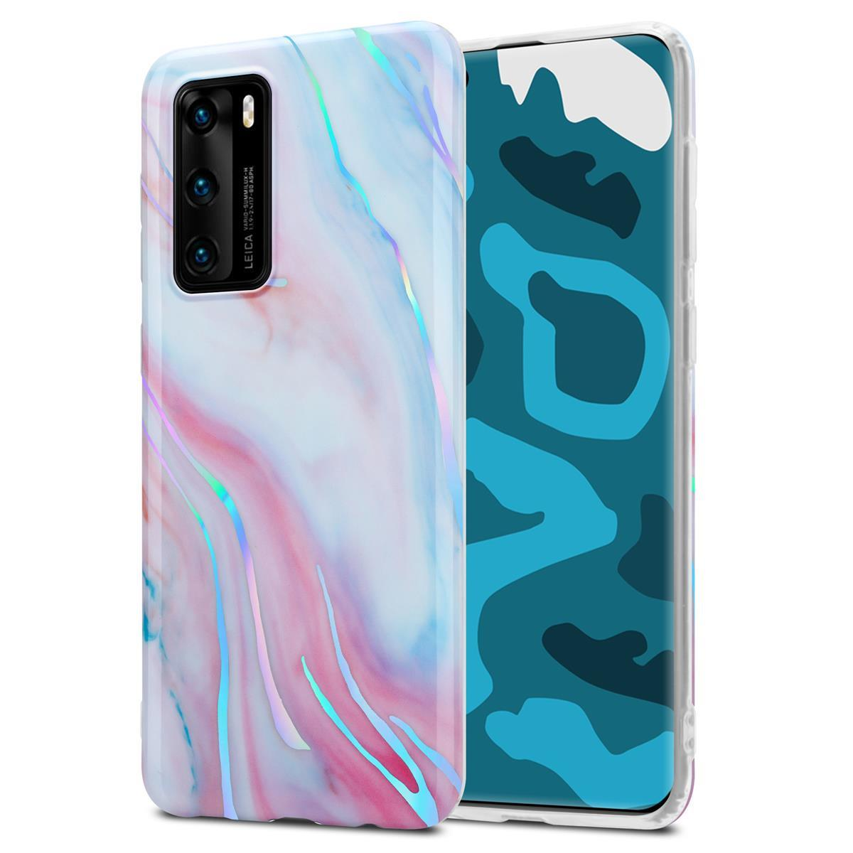 CADORABO Hülle IMD Bunter Huawei, Marmor P40, Pink Backcover, TPU Weiß No. 15 Marmor