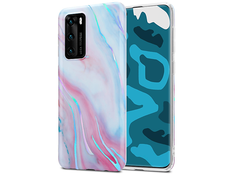 CADORABO Hülle IMD Bunter Huawei, Marmor P40, Pink Backcover, TPU Weiß No. 15 Marmor