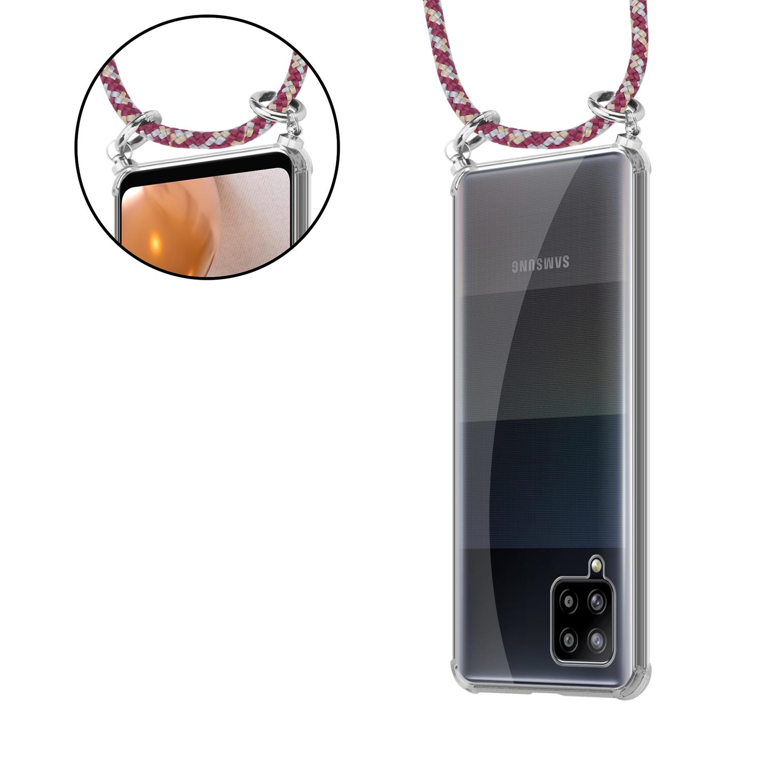 Kordel A42 Silber mit Band Galaxy Kette Backcover, CADORABO ROT Hülle, und Ringen, WEIß abnehmbarer Handy Samsung, 4G, GELB