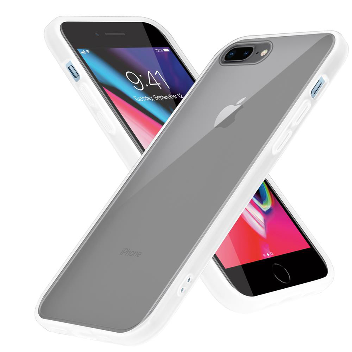 Due iPhone con bordi bianchi, uno rivolto allo spettatore, l'altro inclinato.