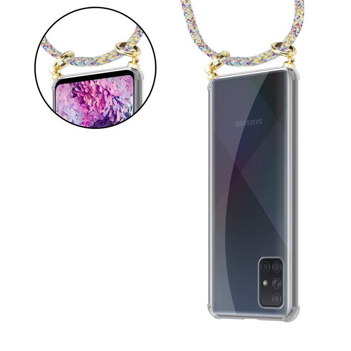 mit und Band Samsung, abnehmbarer Hülle, M40s, 4G CADORABO Galaxy Kordel / Handy Backcover, Ringen, RAINBOW A51 Gold Kette