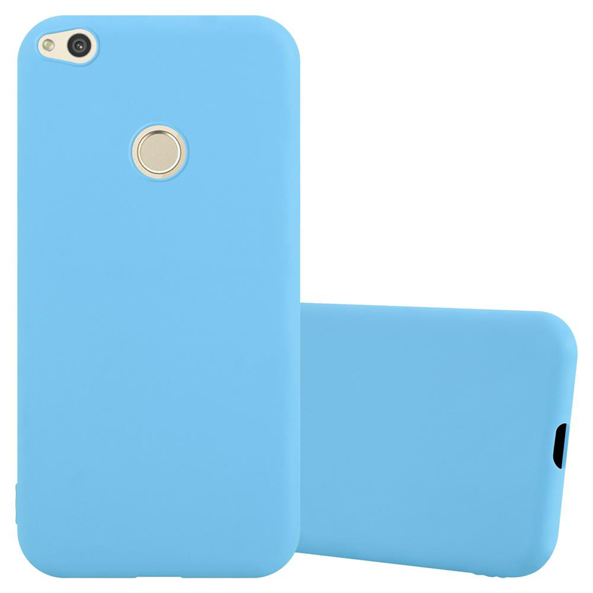 Dos fundas de teléfono azul claro. Uno vertical, el otro horizontal.