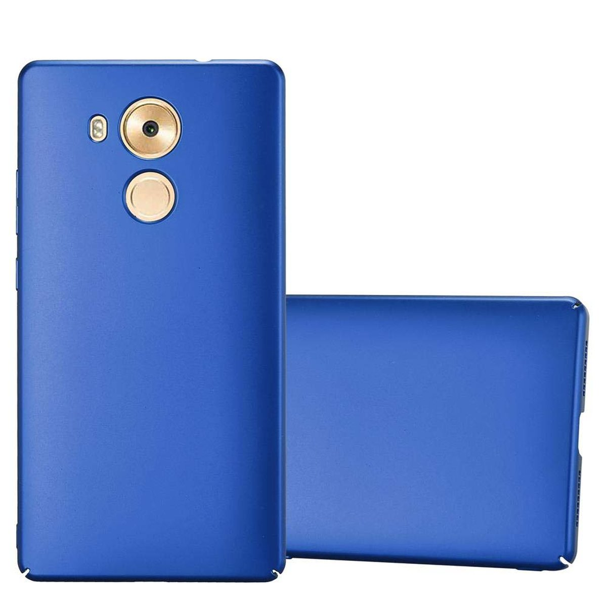 Funda de teléfono azul. Otra funda se encuentra en ángulo en el fondo.