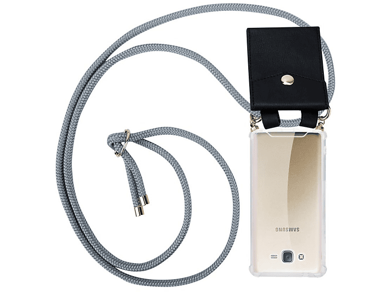 Galaxy GRAU Samsung, J7 abnehmbarer Ringen, Gold CADORABO Backcover, und 2015, Hülle, Kette mit Band SILBER Handy Kordel