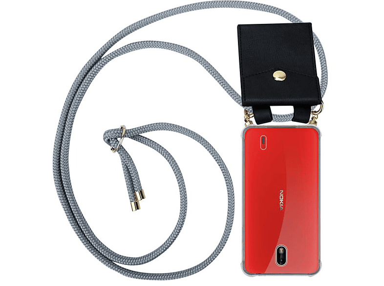 CADORABO Handy Kette mit Gold Hülle, Nokia, 2018, GRAU und Band 1 abnehmbarer Backcover, Ringen, Kordel SILBER