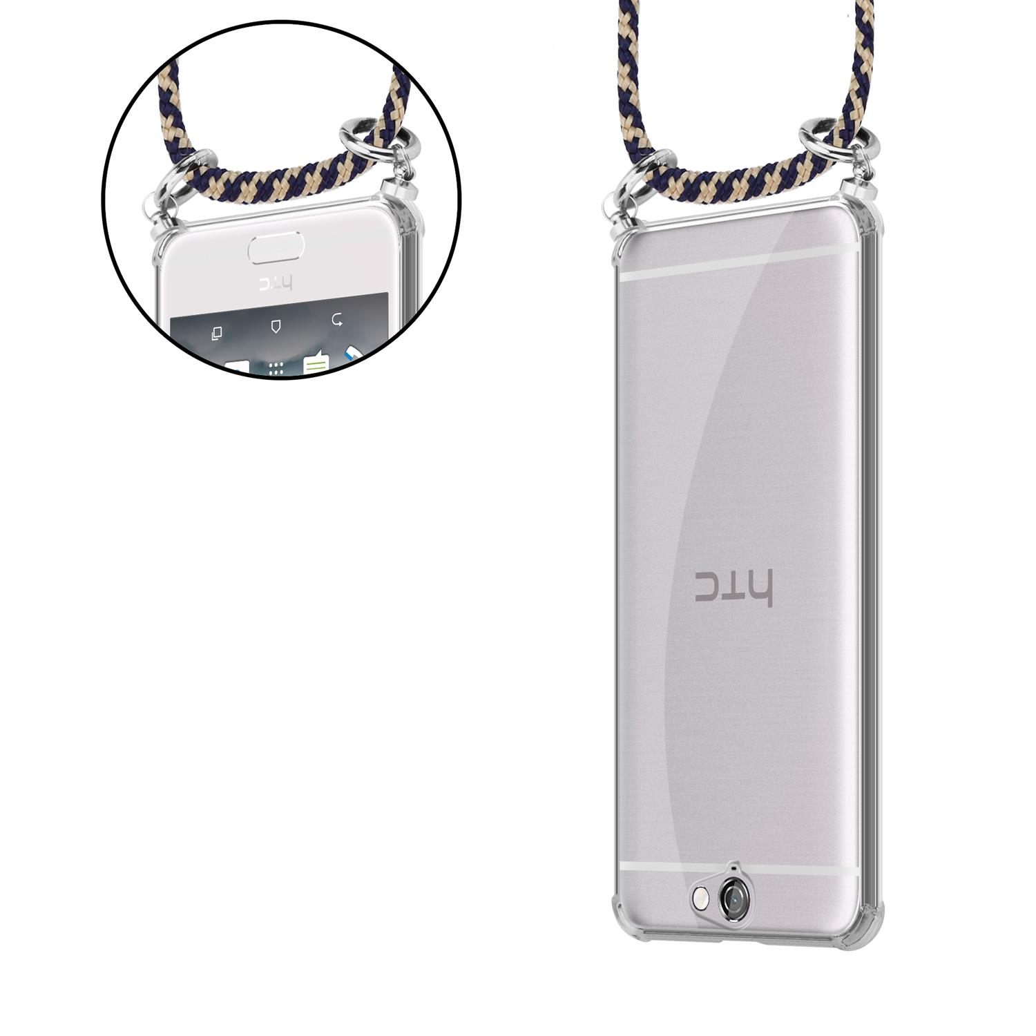 CADORABO Handy Kette mit DUNKELBLAU Kordel Silber Ringen, HTC, Band GELB A9, abnehmbarer Hülle, ONE Backcover, und