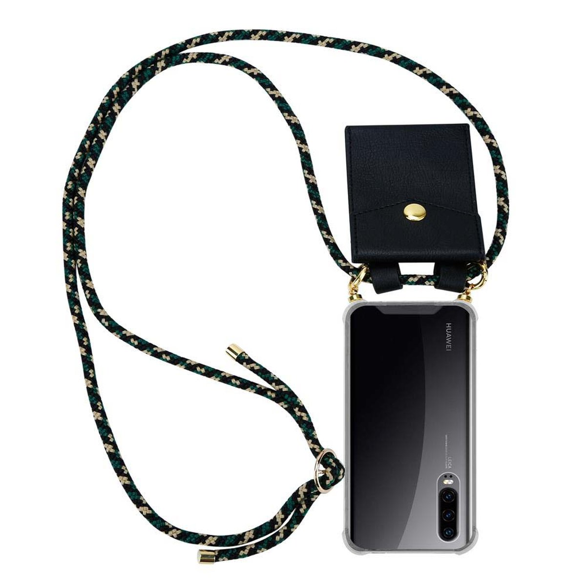 CADORABO Handy Kette mit Gold Band CAMOUFLAGE Ringen, Backcover, und Hülle, Kordel P30, Huawei, abnehmbarer