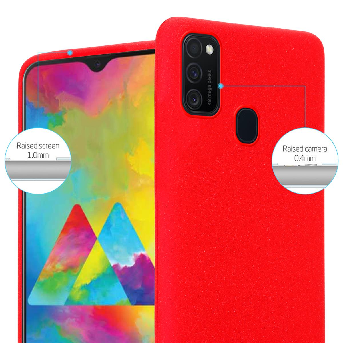 Custodia rossa per telefono. Protezione rialzata per fotocamera e schermo. La protezione dello schermo è di 1,0 mm, quella della fotocamera è 0,4 mm.