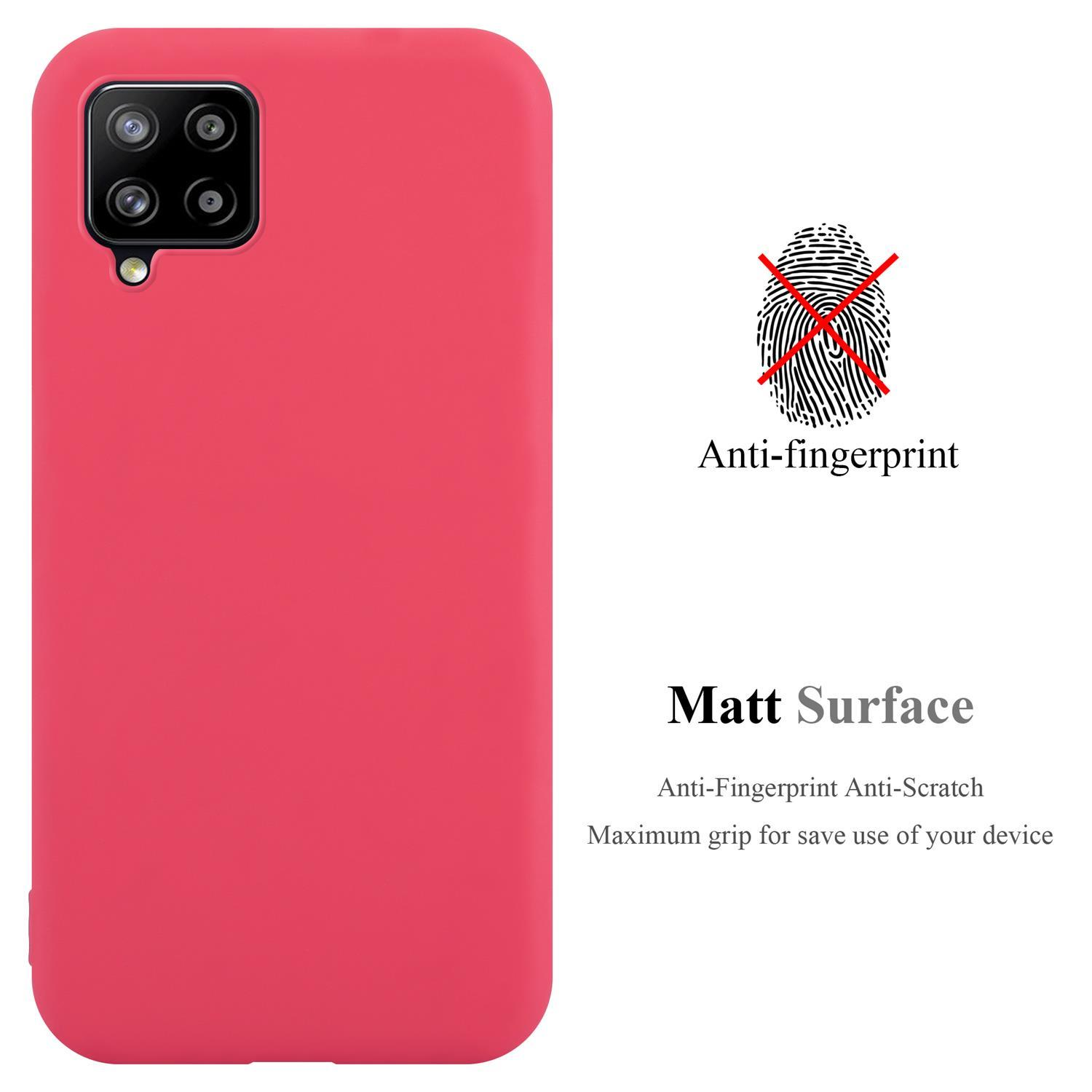 Custodia per telefono rossa con design anti-impronta e le parole 'Matt Surface' e 'Anti-Scratch'.