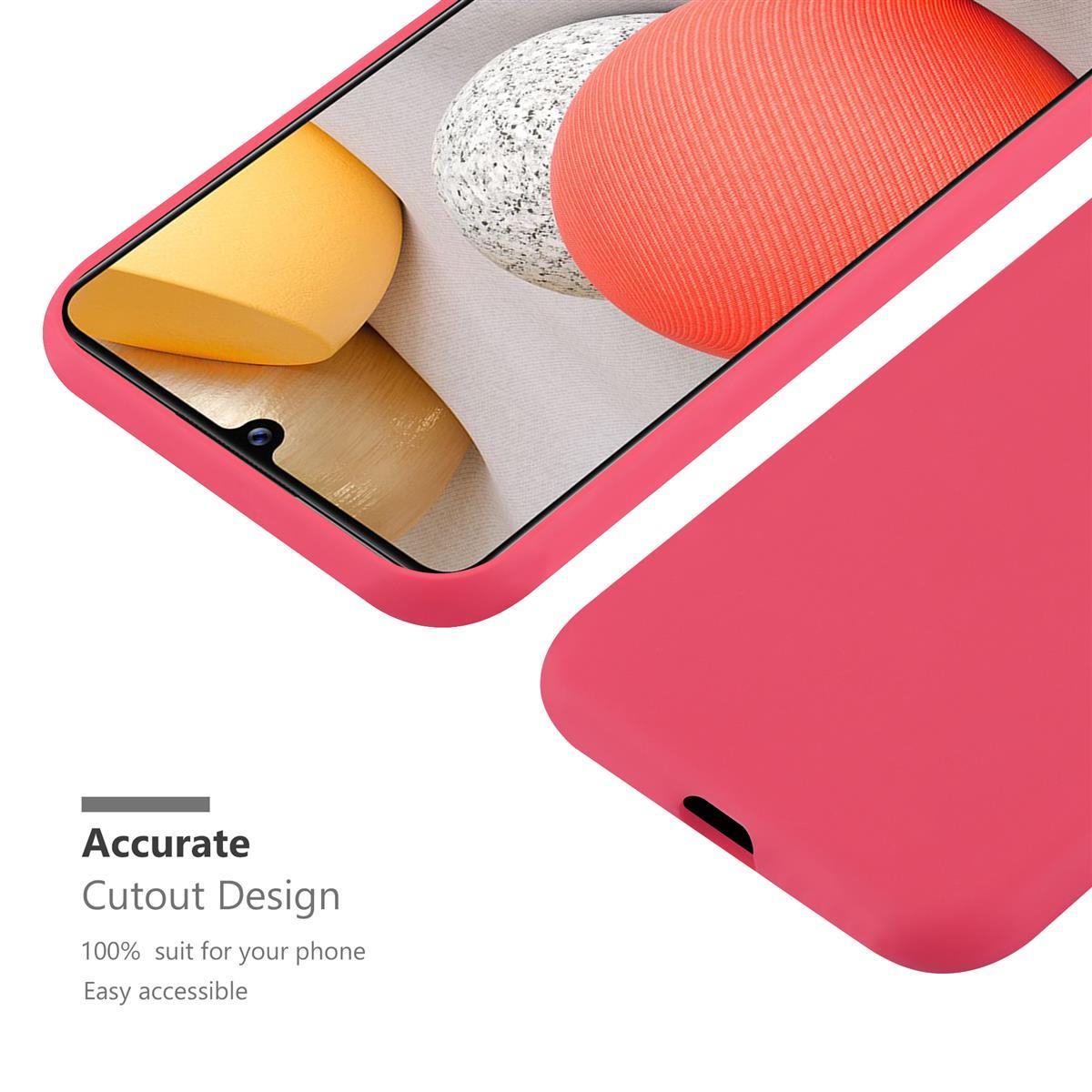 Custodia rosa con schermo del telefono. Testo: Design preciso, adatto al 100% al tuo telefono.