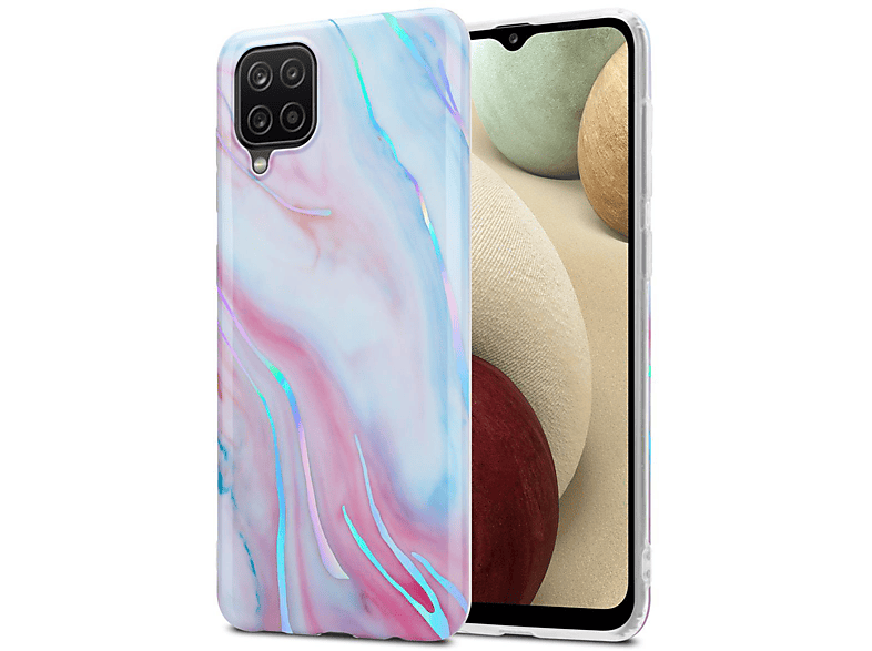 Samsung, A12 Marmor, Pink No. Hülle Galaxy Backcover, CADORABO Marmor Weiß 15 Bunter M12, IMD TPU /