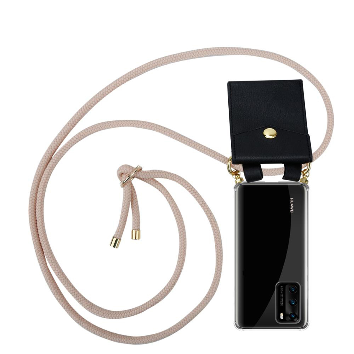 CADORABO Handy Kette Ringen, Hülle, Huawei, und Band Gold ROSÉGOLD PERLIG P40, abnehmbarer mit Kordel Backcover