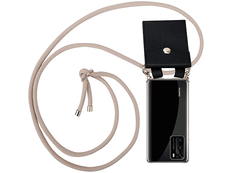 CADORABO Handy Kette Ringen, Hülle, Huawei, und Band Gold ROSÉGOLD PERLIG P40, abnehmbarer mit Kordel Backcover