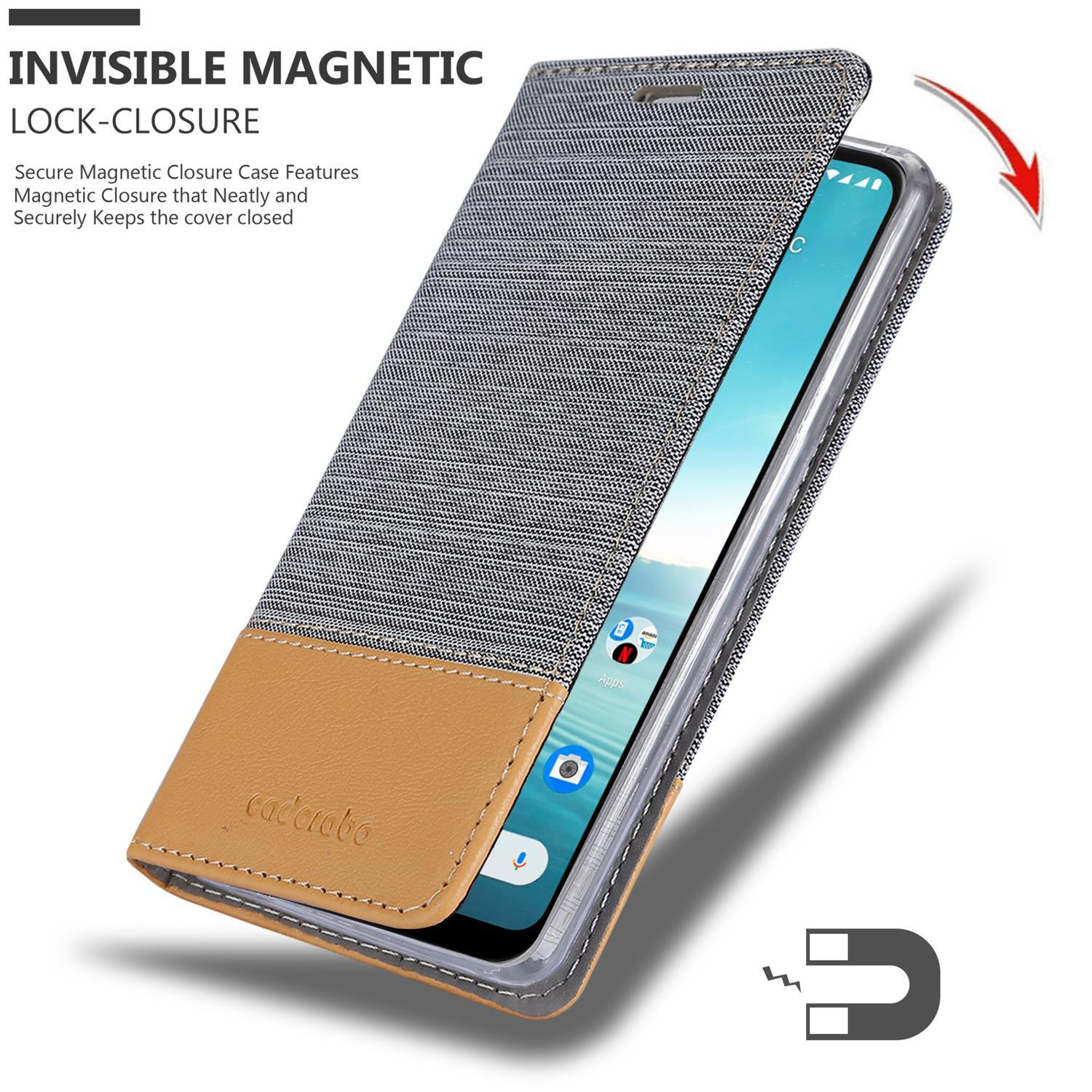 Ein Telefon in einer Hülle, mit geöffnetem Deckel, zeigt den Bildschirm und einen Magneten.