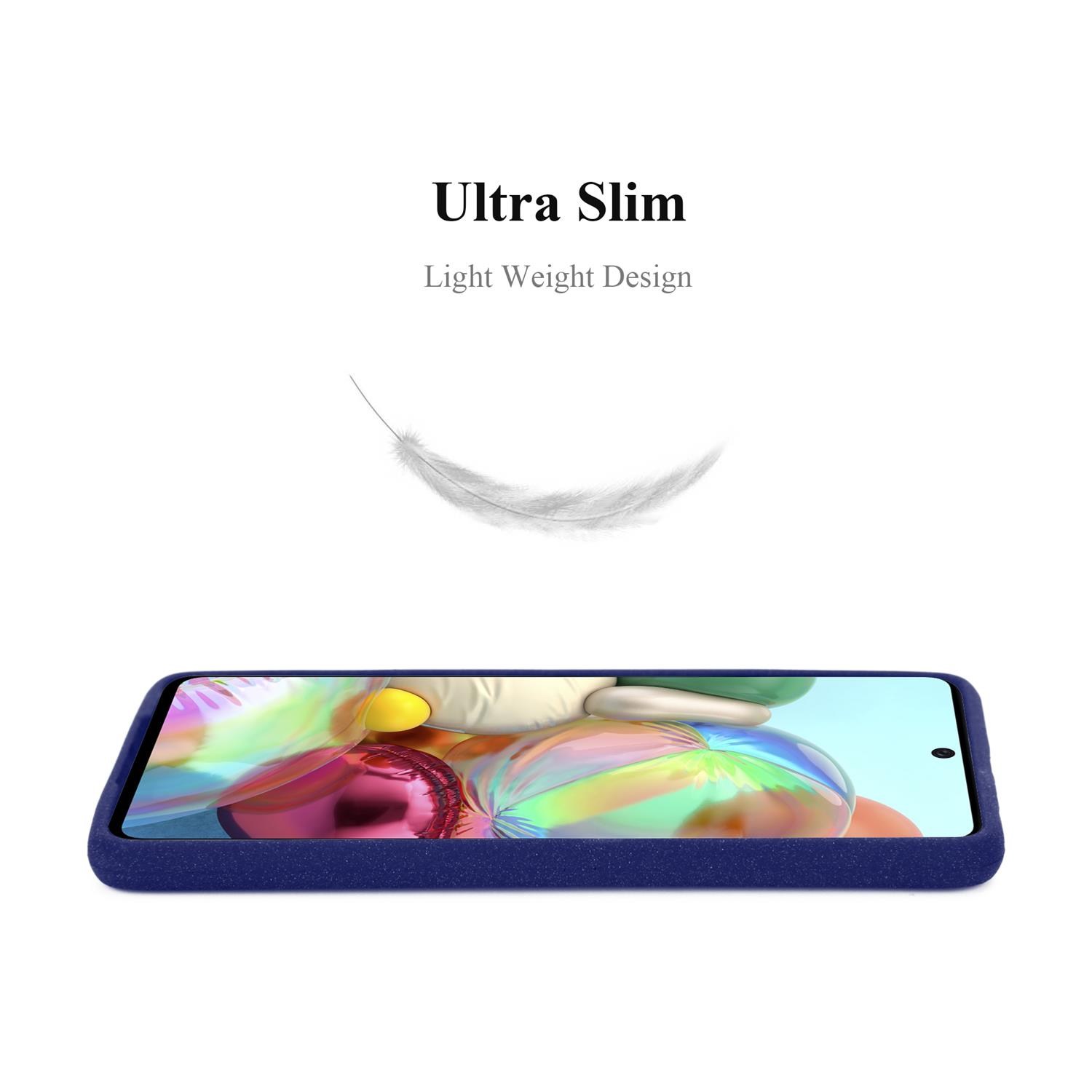 Una custodia per telefono su sfondo bianco con testo 'Ultra Slim' e grafica a piuma.