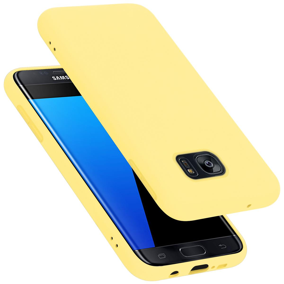 CADORABO Hülle im Liquid Silicone Galaxy S7 Case EDGE, GELB Backcover, Samsung, LIQUID Style