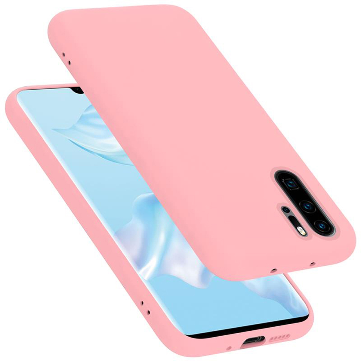 Rosa Handyhülle, zweiteilig. Die Handyhülle ist offen, mit einem Handy darin. Weißer Hintergrund.
