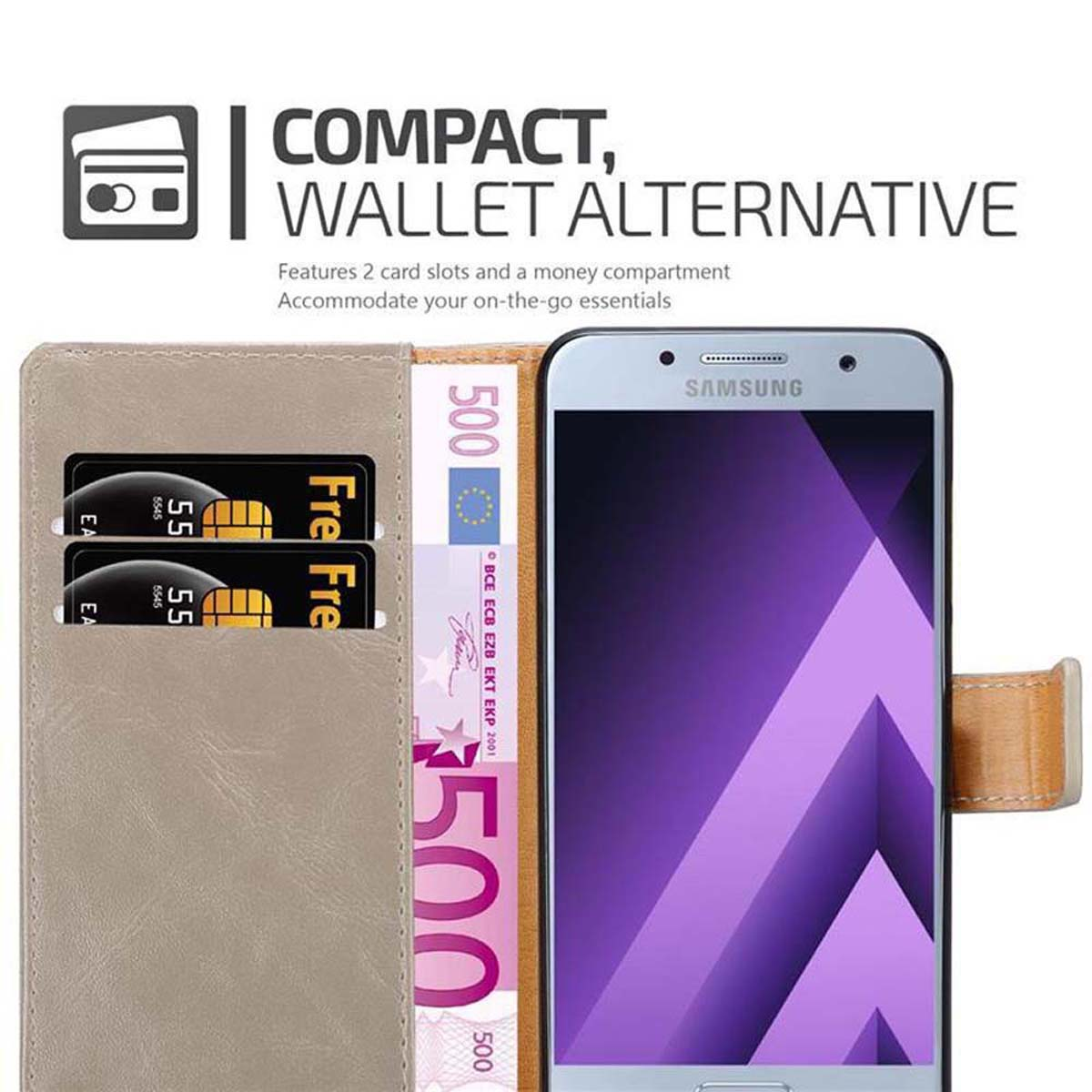 CAPPUCCINO Hülle Bookcover, Galaxy A7 Book BRAUN Samsung, 2017, CADORABO Style, Luxury