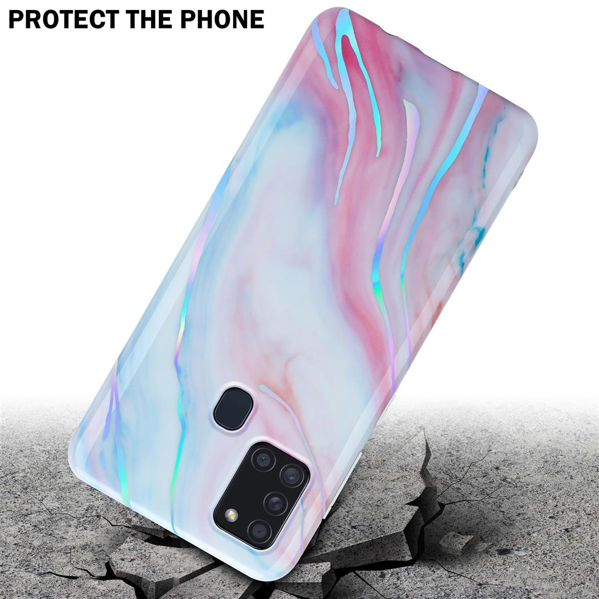 Marmor, Pink A21s, Samsung, Hülle CADORABO 15 Marmor Backcover, No. IMD Weiß Bunter Galaxy TPU