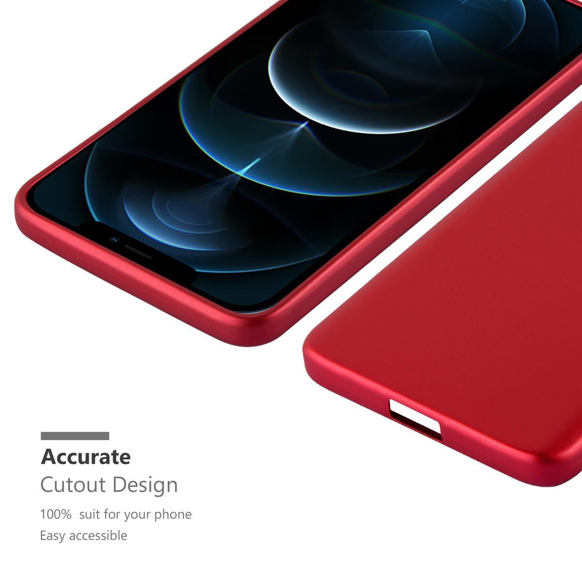 Custodia per telefono rossa, vista dall'alto. Design con ritaglio preciso. Testo: 100% adatto al tuo telefono. Facile accesso.