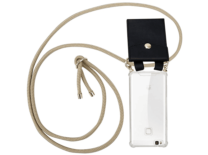 CADORABO Handy Kette mit Gold Ringen, Kordel Band und abnehmbarer Hülle, Backcover, Huawei, P9 LITE 2016 / G9 LITE, GLÄNZEND BRAUN