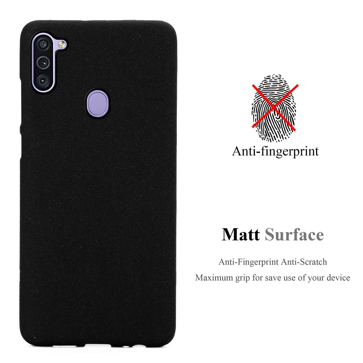 Custodia per telefono nera con caratteristiche anti-impronta e superficie opaca.
