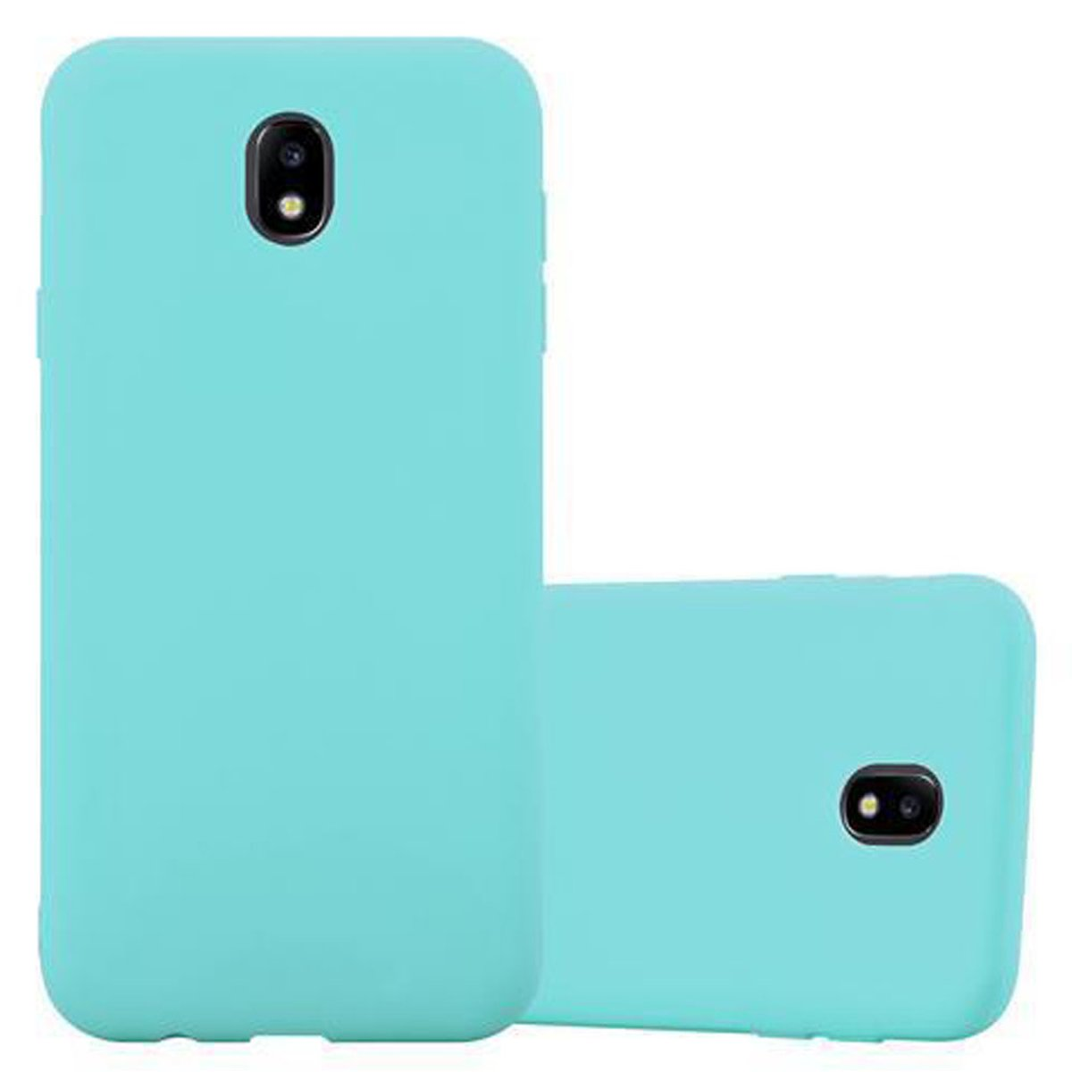 Funda de teléfono aguamarina. Otra funda aguamarina en el fondo.