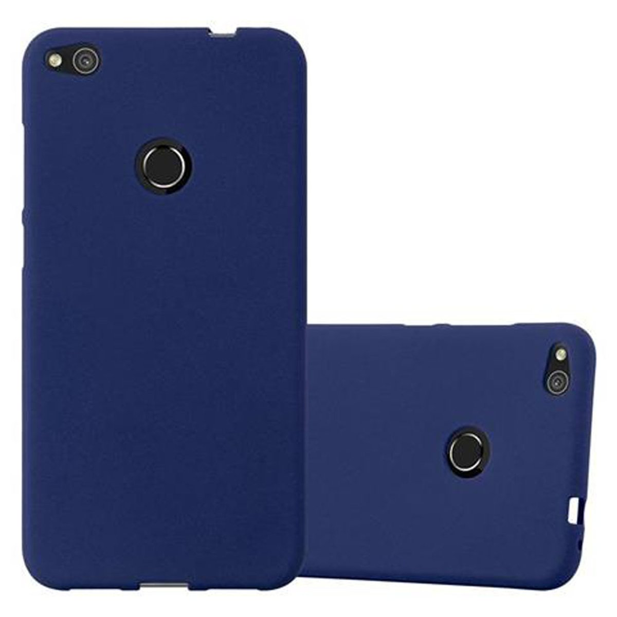 Dos fundas azules para teléfono. Una funda en el teléfono. Fundas azules. Botones y cámara transparentes.
