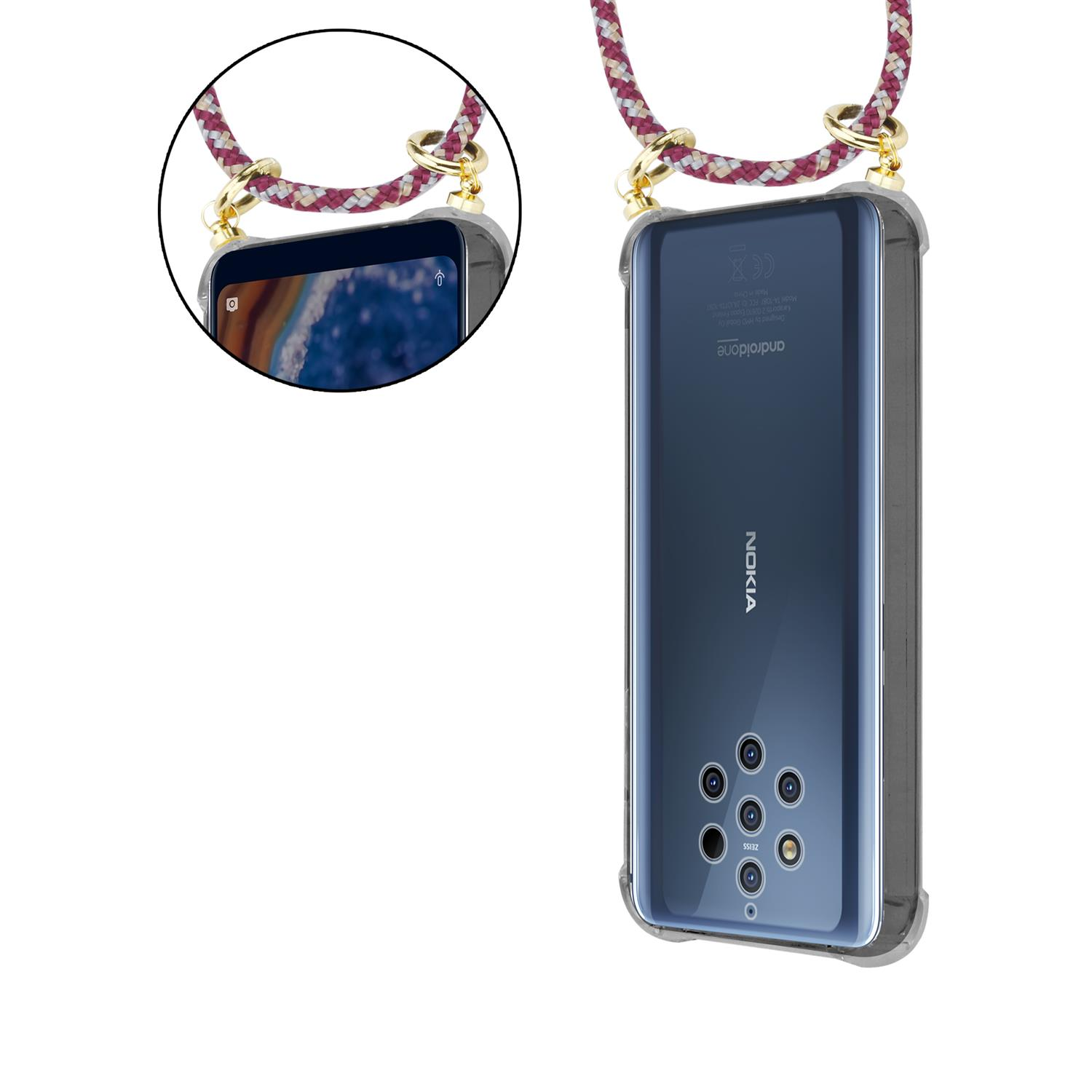 CADORABO Handy Hülle, 2017, und ROT abnehmbarer Kordel Nokia, mit 2 Ringen, Backcover, Kette Band WEIß GELB Gold