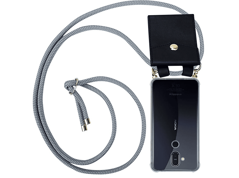 CADORABO Handy mit GRAU Band Backcover, Kordel abnehmbarer Ringen, und Kette Gold SILBER Hülle, 8.1, Nokia